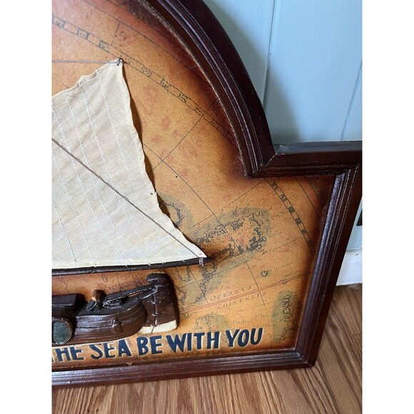 Vintage Sailboat Framed Map Wooden Mast Cloth Sails Nautical Wall Art 24"x18" - Picture 8 of 9